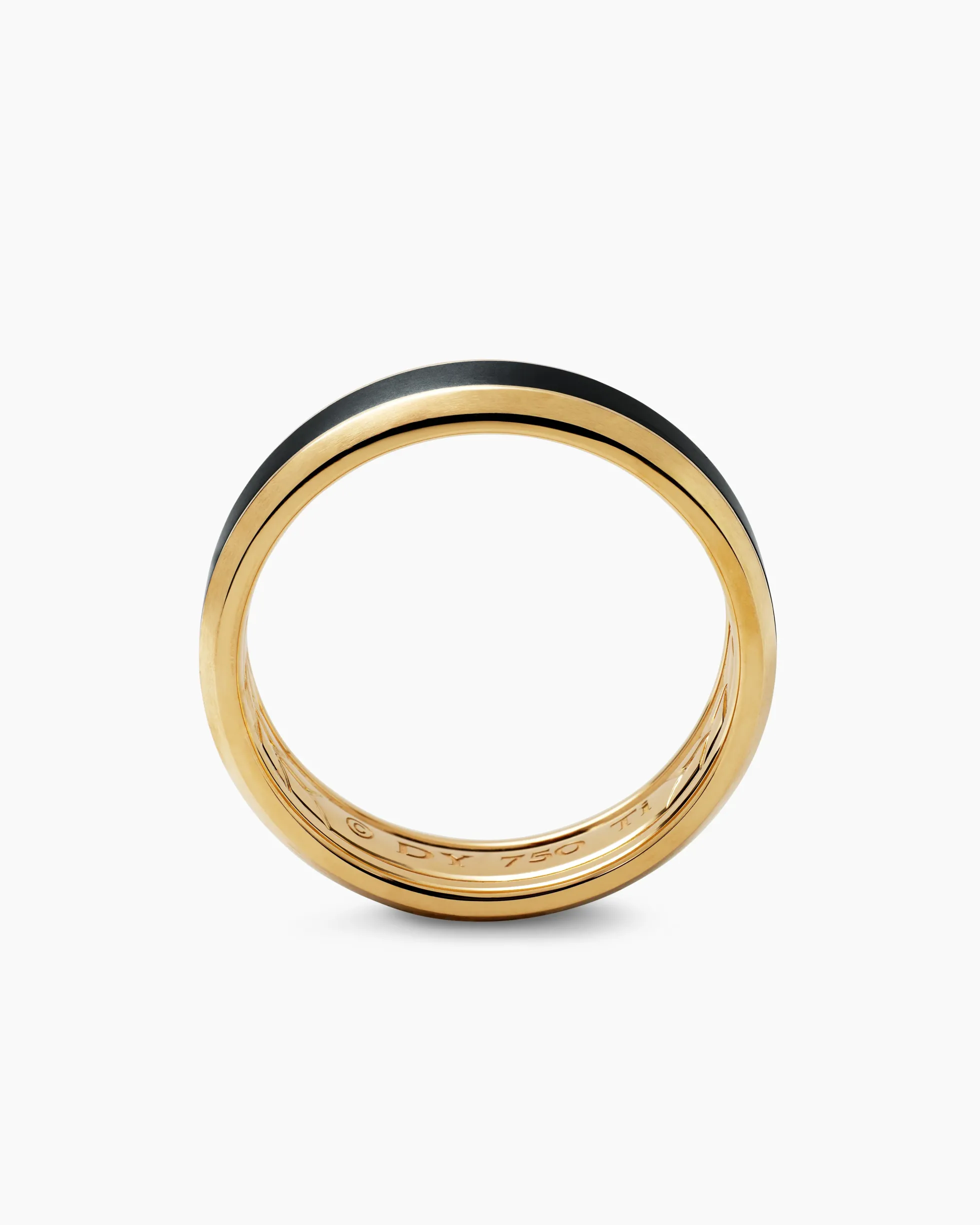 Beveled Band Ring 18K Yellow Gold with Black Titanium, 6mm