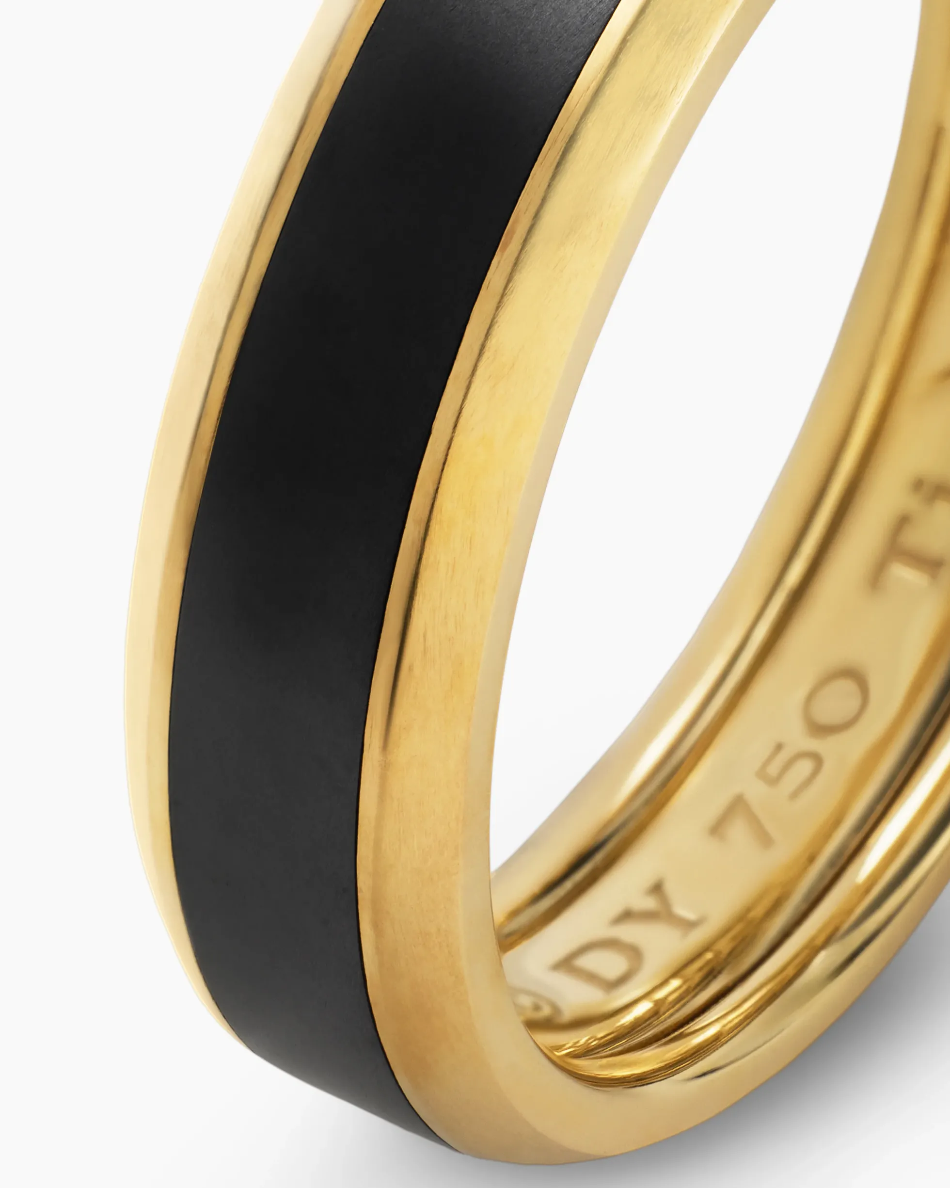 Beveled Band Ring 18K Yellow Gold with Black Titanium, 6mm