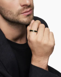 Beveled Band Ring 18K Yellow Gold with Black Titanium, 6mm