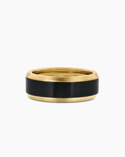 Beveled Band Ring 18K Yellow Gold with Black Titanium, 8.5mm