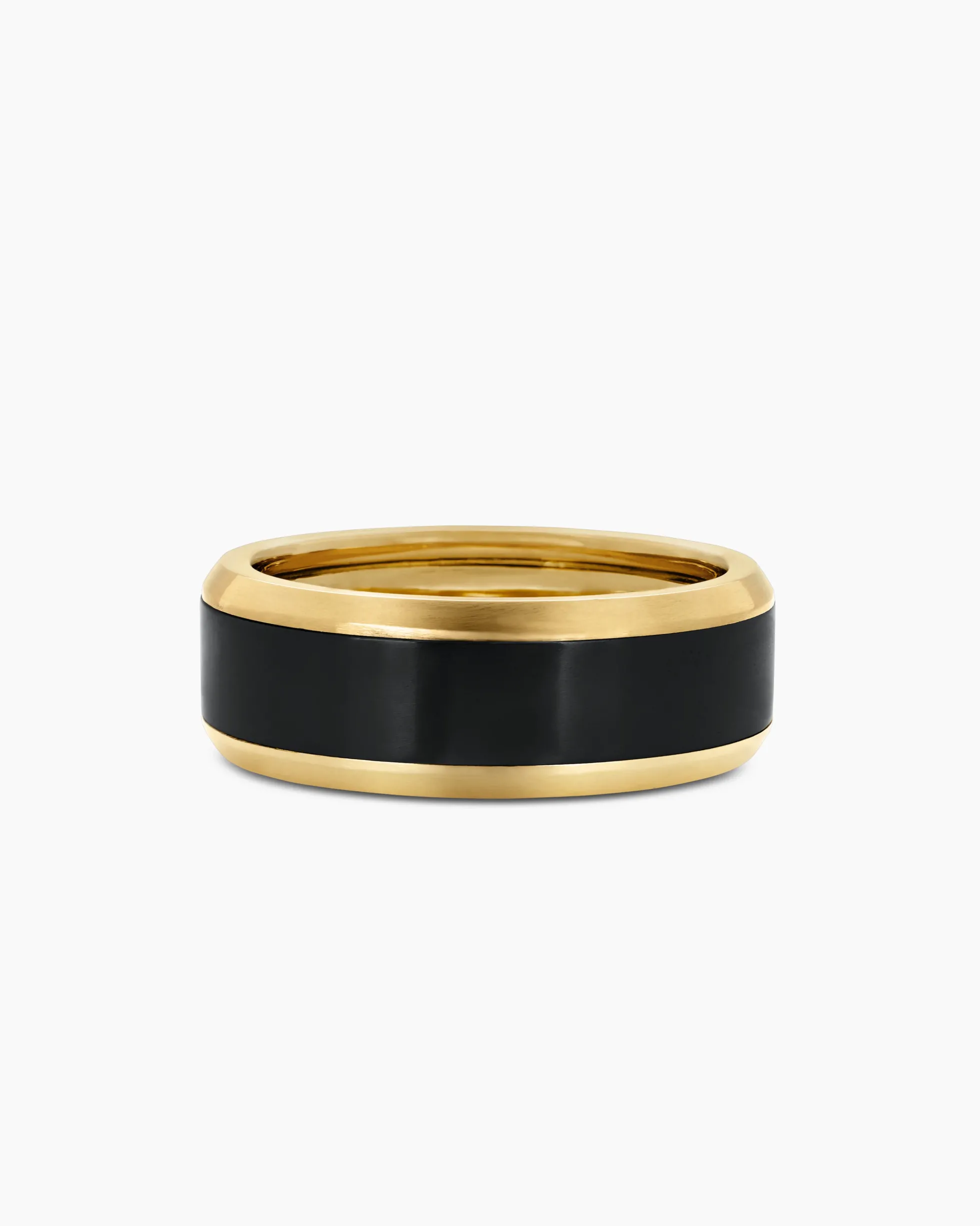 Beveled Band Ring 18K Yellow Gold with Black Titanium, 8.5mm