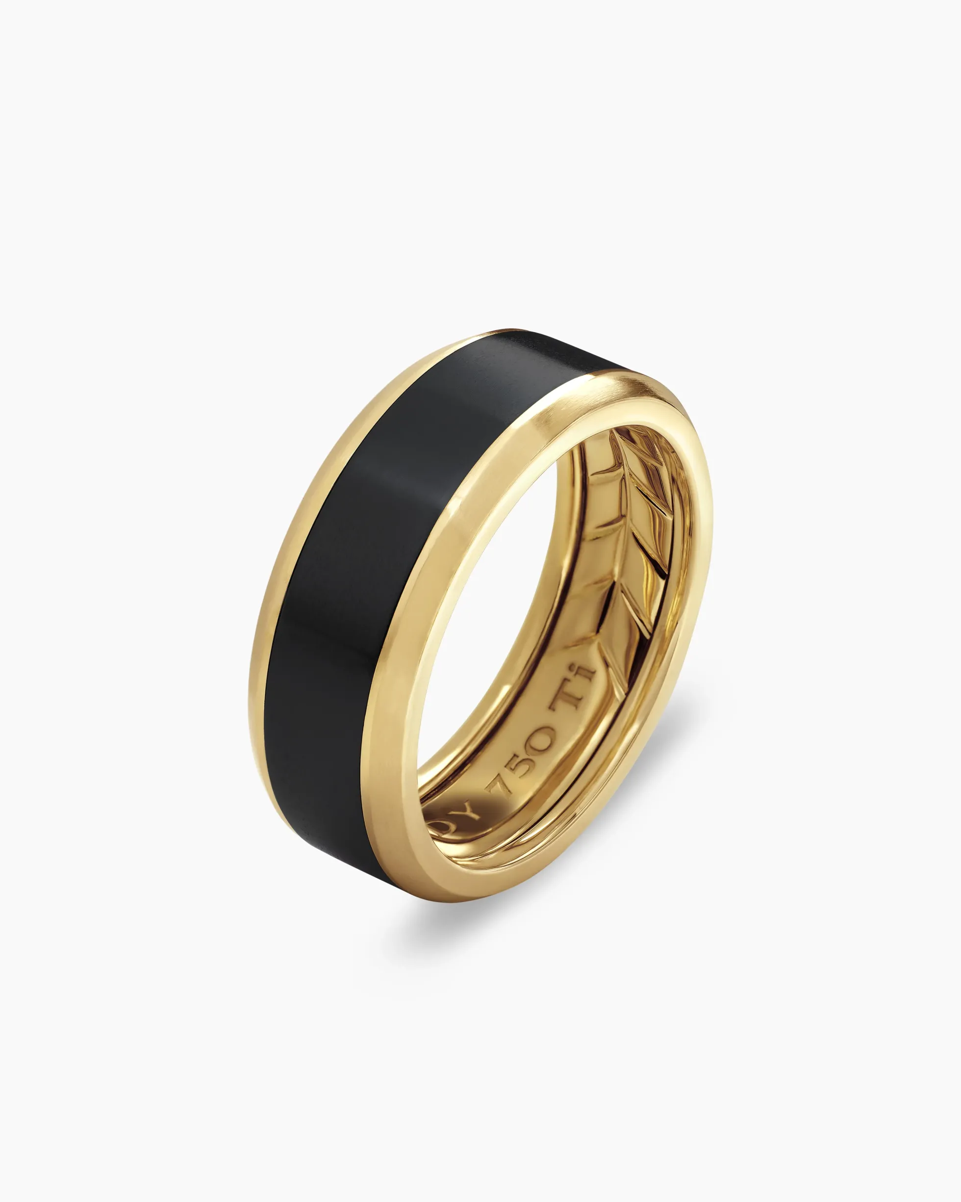 Beveled Band Ring 18K Yellow Gold with Black Titanium, 8.5mm