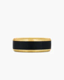 Beveled Band Ring 18K Yellow Gold with Black Titanium, 8.5mm
