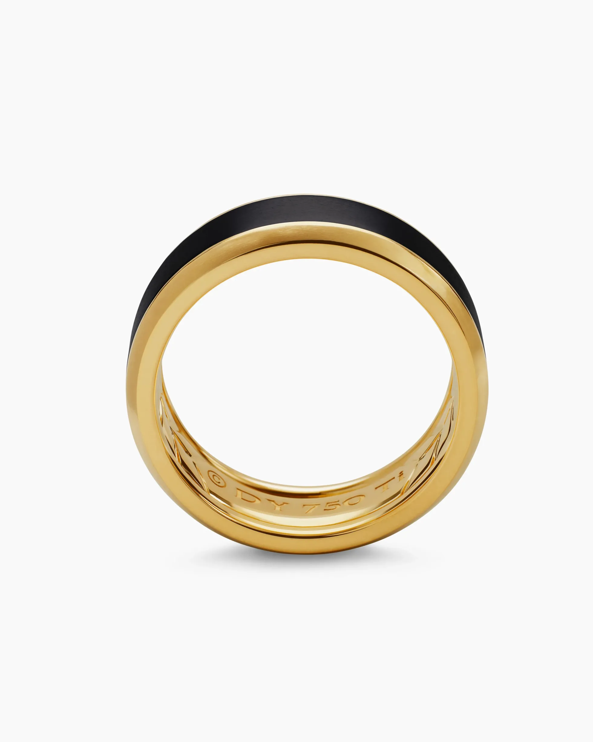 Beveled Band Ring 18K Yellow Gold with Black Titanium, 8.5mm