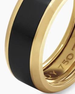 Beveled Band Ring 18K Yellow Gold with Black Titanium, 8.5mm