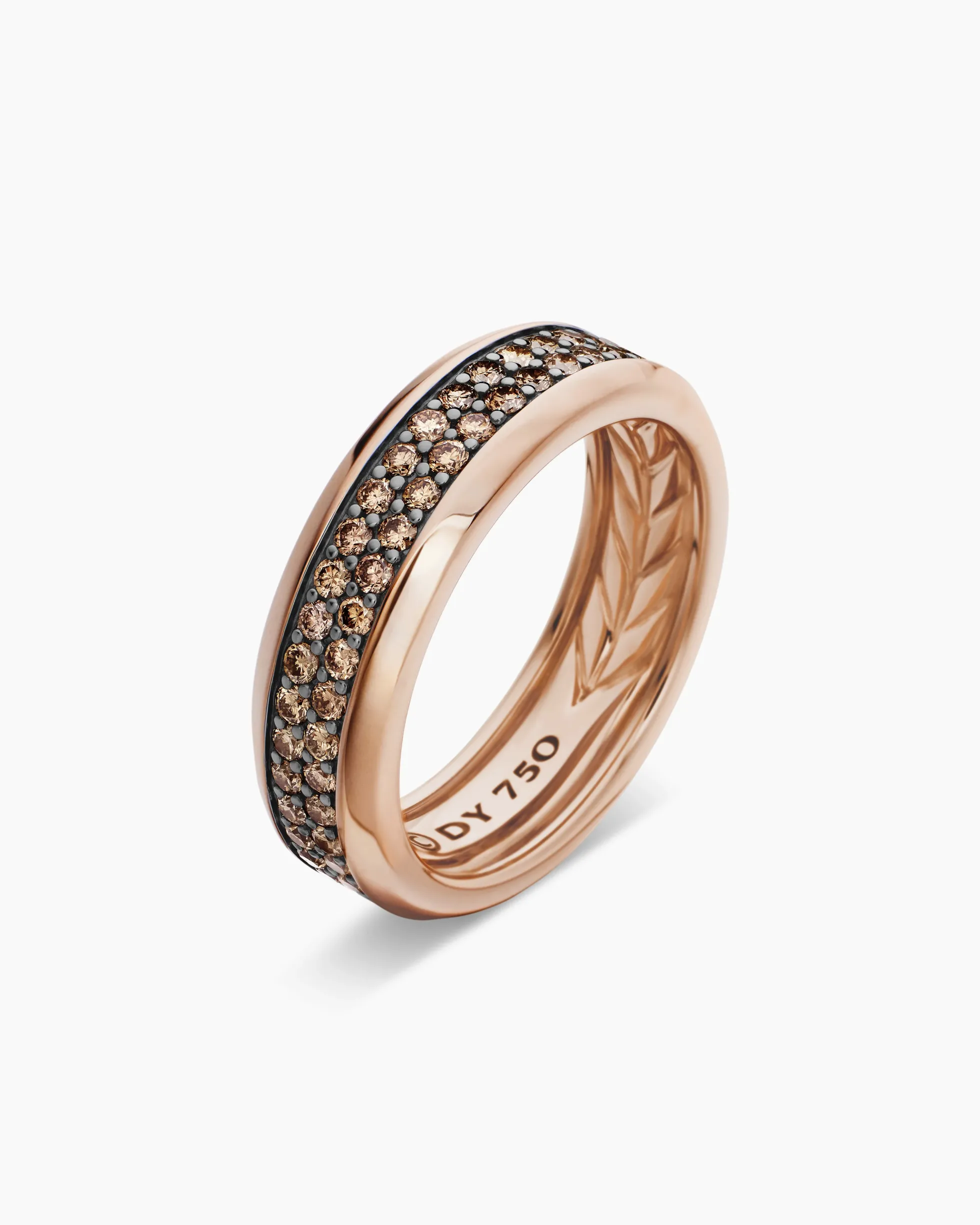 Beveled Two Row Band Ring 18K Rose Gold with Cognac Diamonds, 8mm