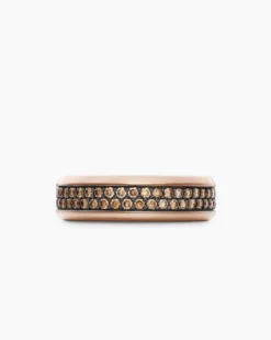 Beveled Two Row Band Ring 18K Rose Gold with Cognac Diamonds, 8mm