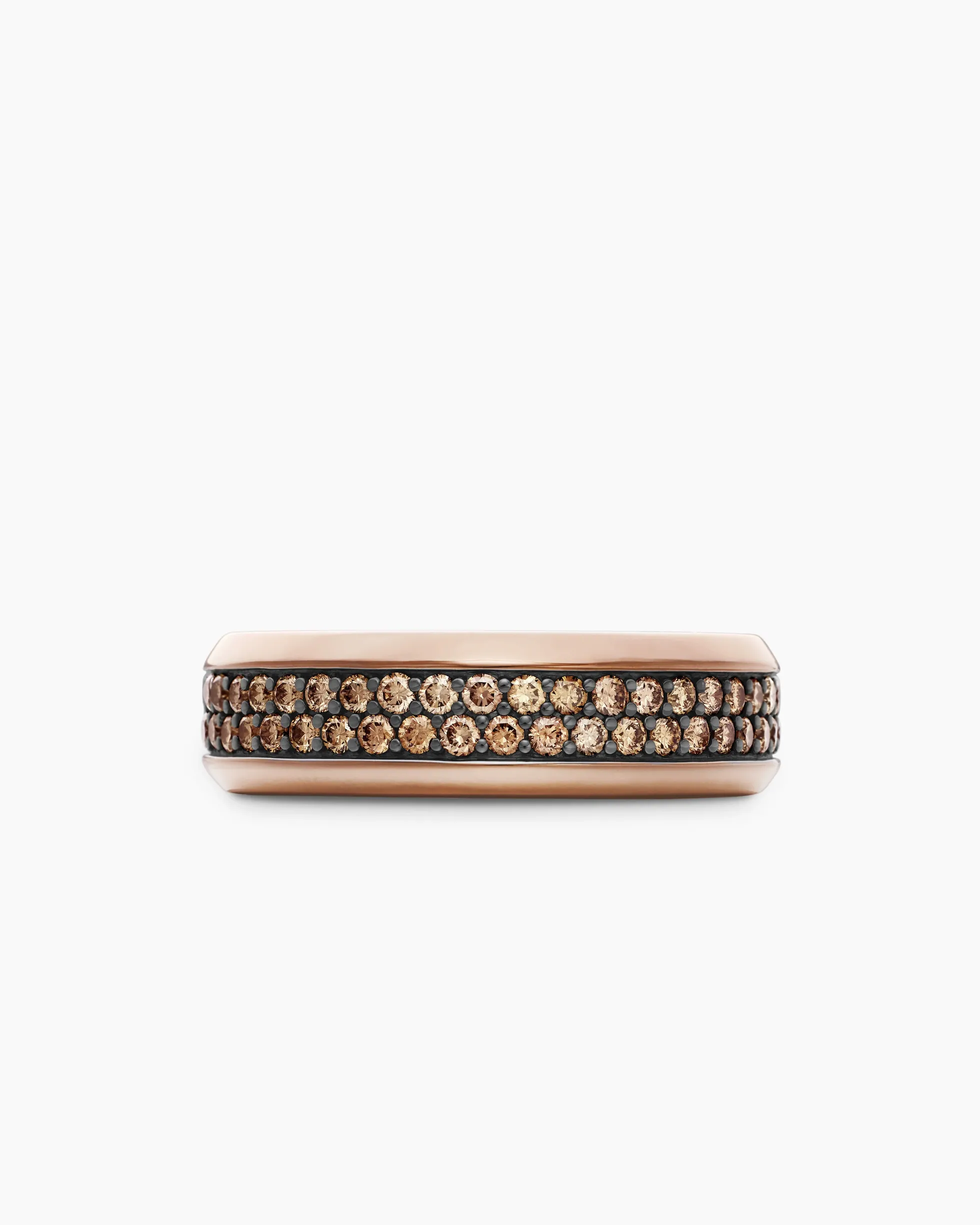 Beveled Two Row Band Ring 18K Rose Gold with Cognac Diamonds, 8mm