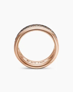 Beveled Two Row Band Ring 18K Rose Gold with Cognac Diamonds, 8mm