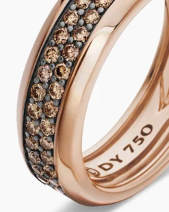 Beveled Two Row Band Ring 18K Rose Gold with Cognac Diamonds, 8mm