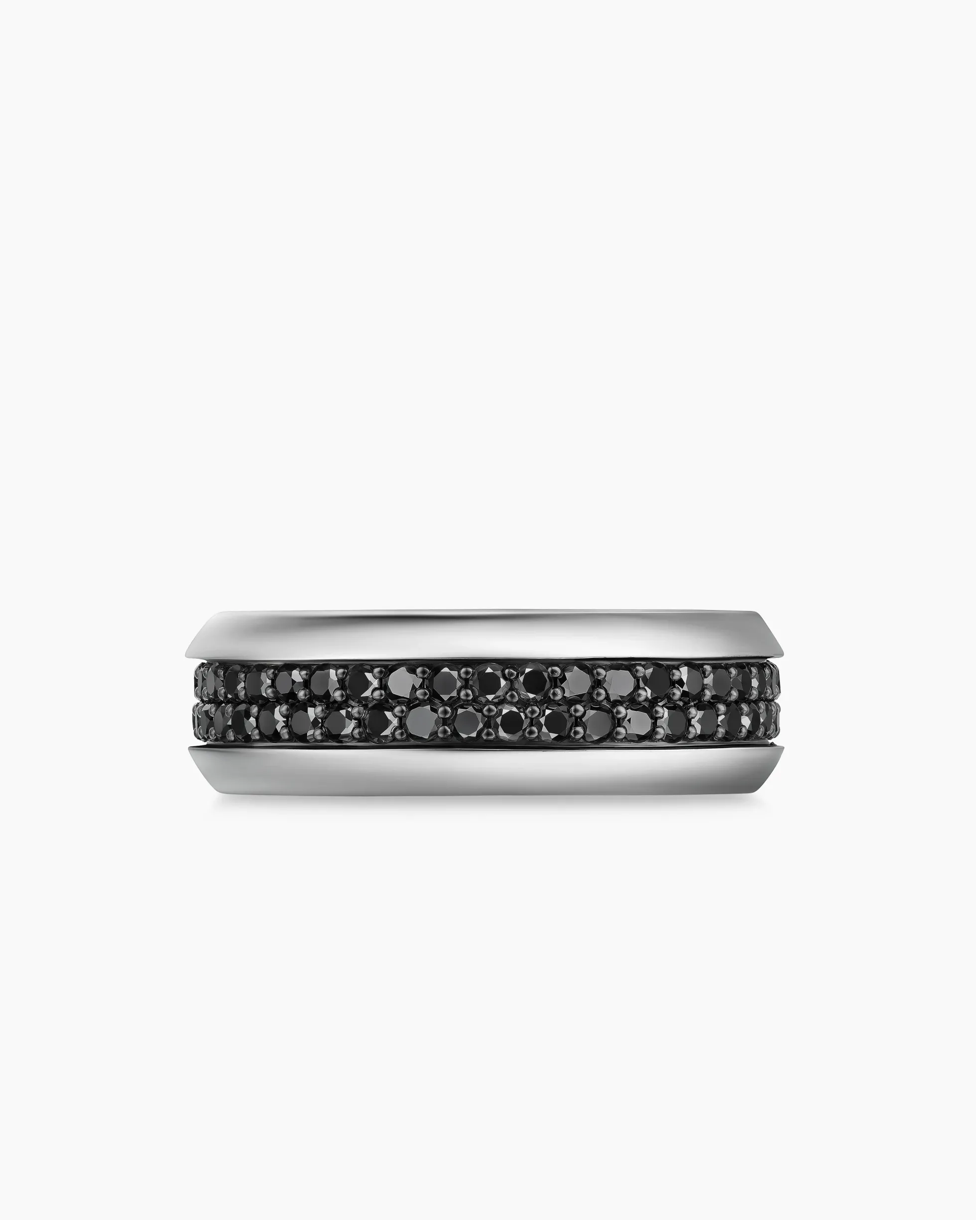 Beveled Two Row Band Ring 18K White Gold with Black Diamonds, 8mm