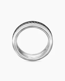 Beveled Two Row Band Ring 18K White Gold with Black Diamonds, 8mm