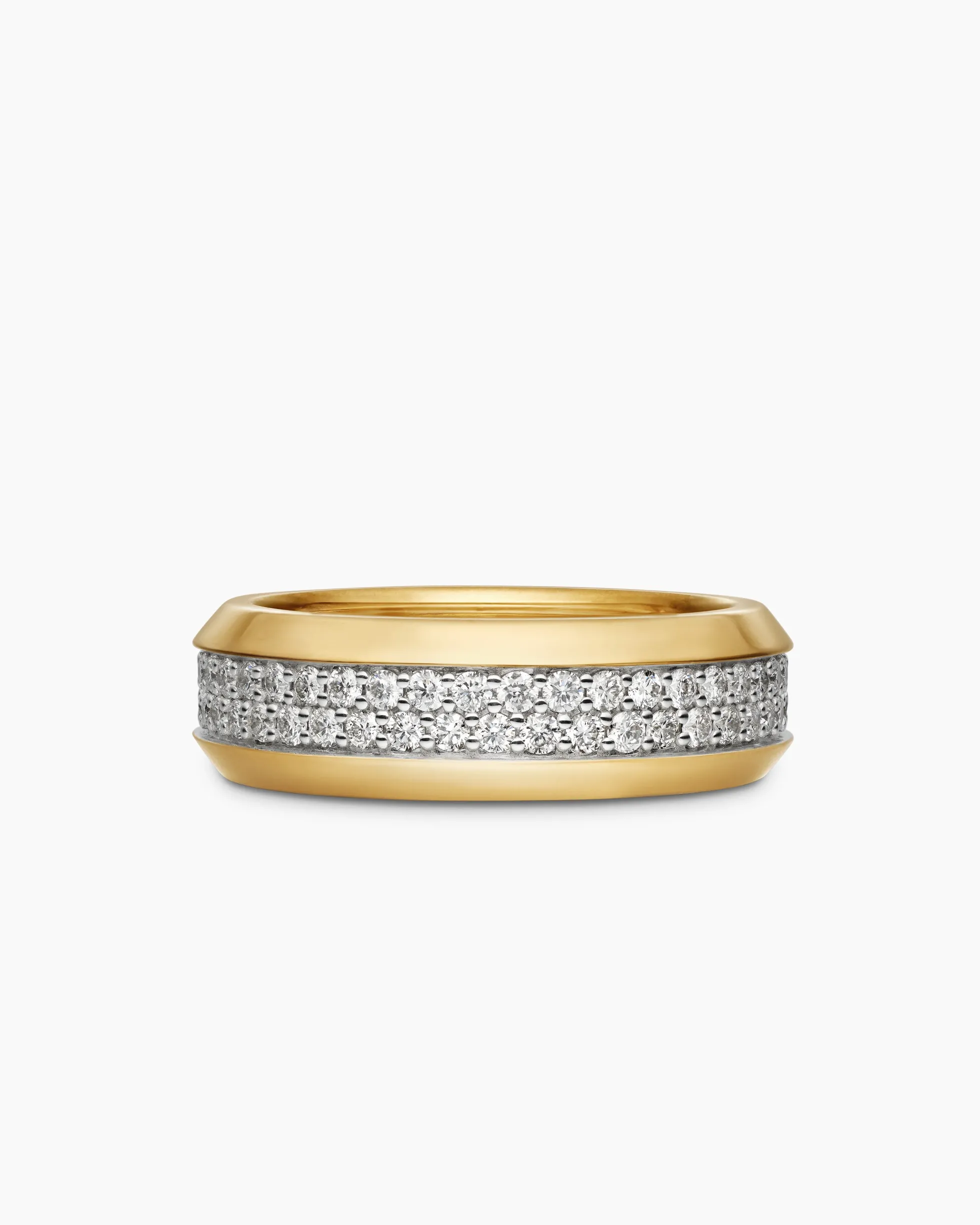 Beveled Two Row Band Ring 18K Yellow Gold with Diamonds, 8mm