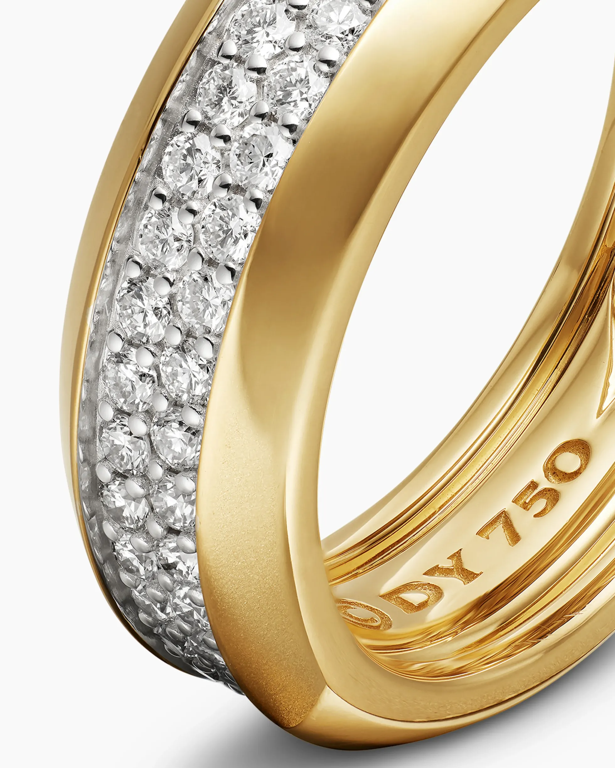 Beveled Two Row Band Ring 18K Yellow Gold with Diamonds, 8mm