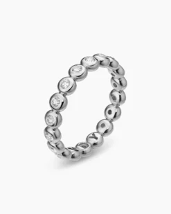 Bezel Set Band Ring Sterling Silver with Diamonds, 3.7mm
