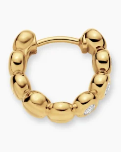 Bezel Set Hoop Earrings 18K Yellow Gold with Diamonds, 13.4mm