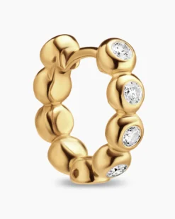 Bezel Set Hoop Earrings 18K Yellow Gold with Diamonds, 13.4mm