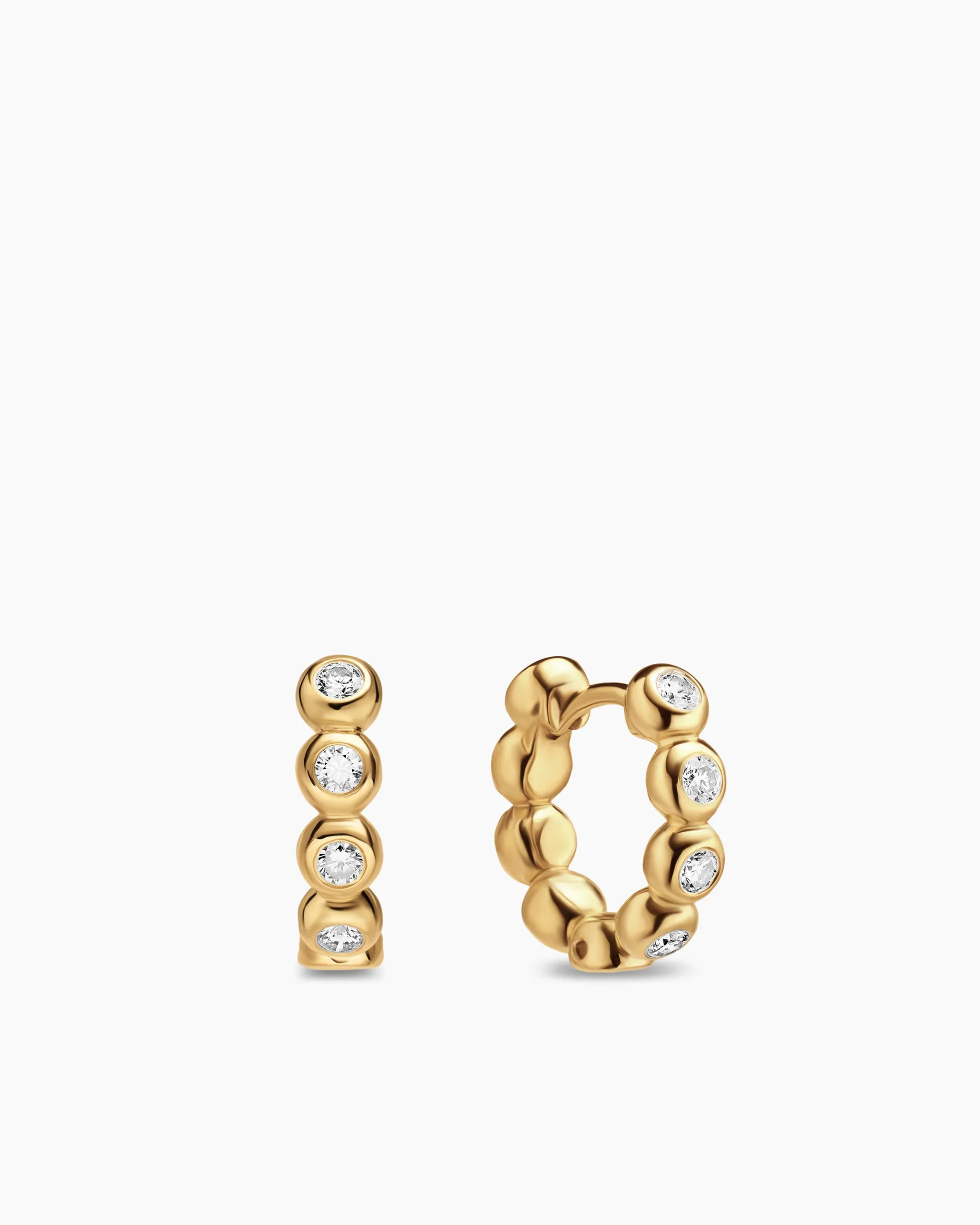 Bezel Set Hoop Earrings 18K Yellow Gold with Diamonds, 13.4mm