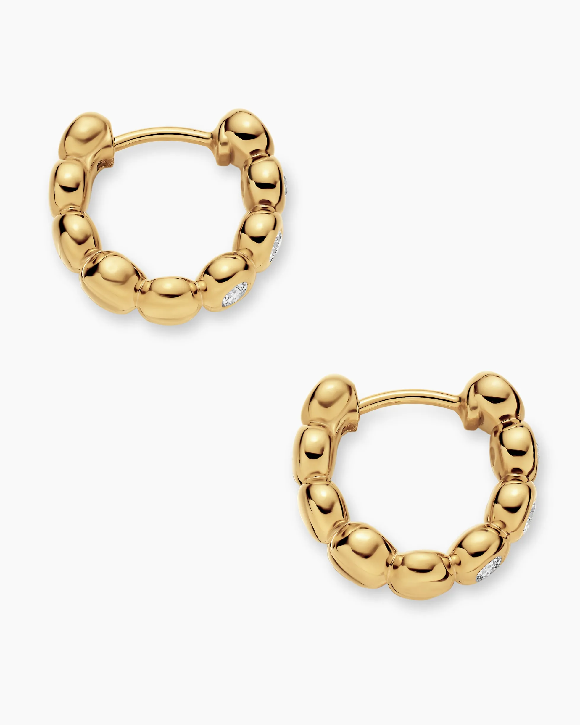 Bezel Set Hoop Earrings 18K Yellow Gold with Diamonds, 13.4mm