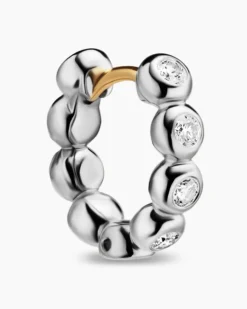 Bezel Set Hoop Earrings Sterling Silver with Diamonds, 13.4mm