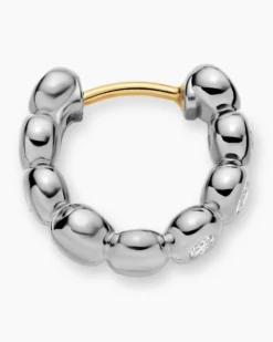 Bezel Set Hoop Earrings Sterling Silver with Diamonds, 13.4mm