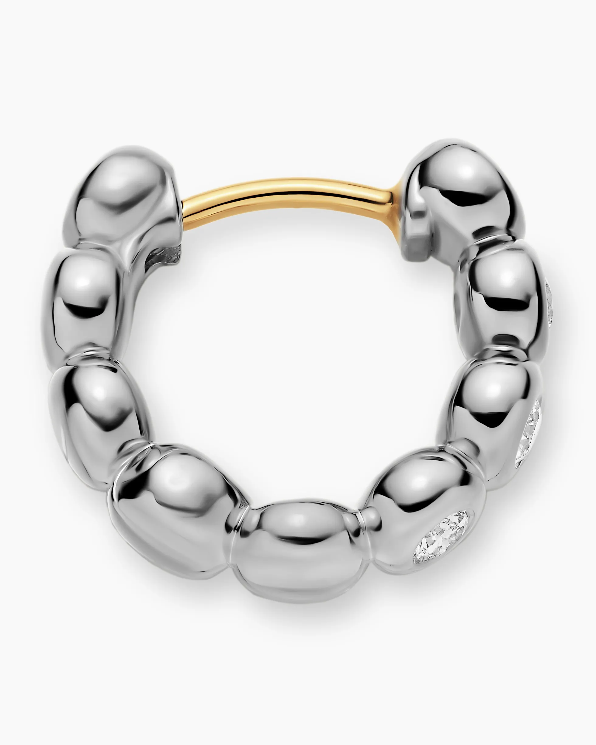 Bezel Set Hoop Earrings Sterling Silver with Diamonds, 13.4mm