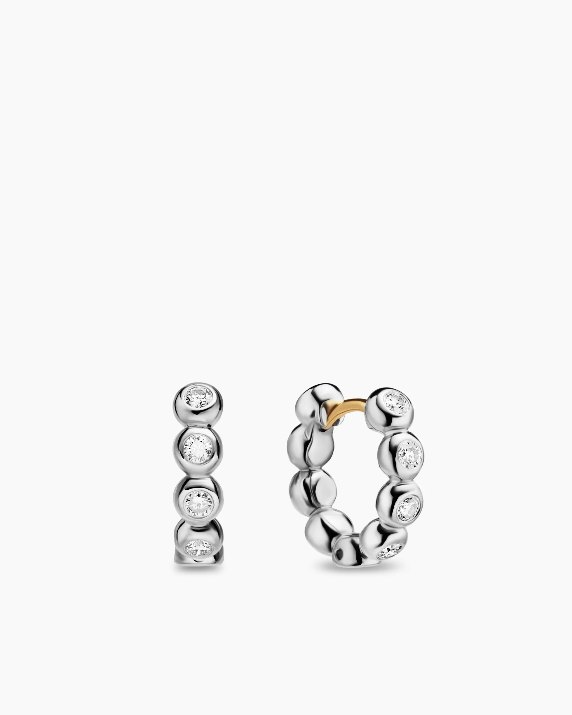 Bezel Set Hoop Earrings Sterling Silver with Diamonds, 13.4mm