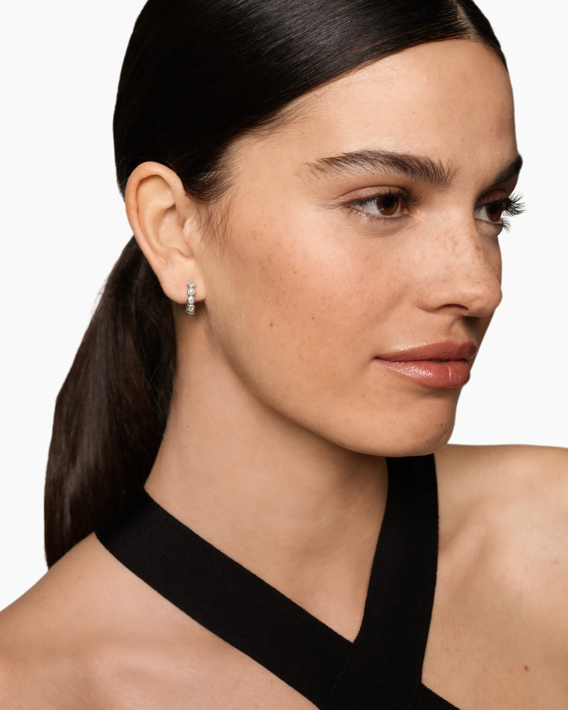 Bezel Set Hoop Earrings Sterling Silver with Diamonds, 13.4mm