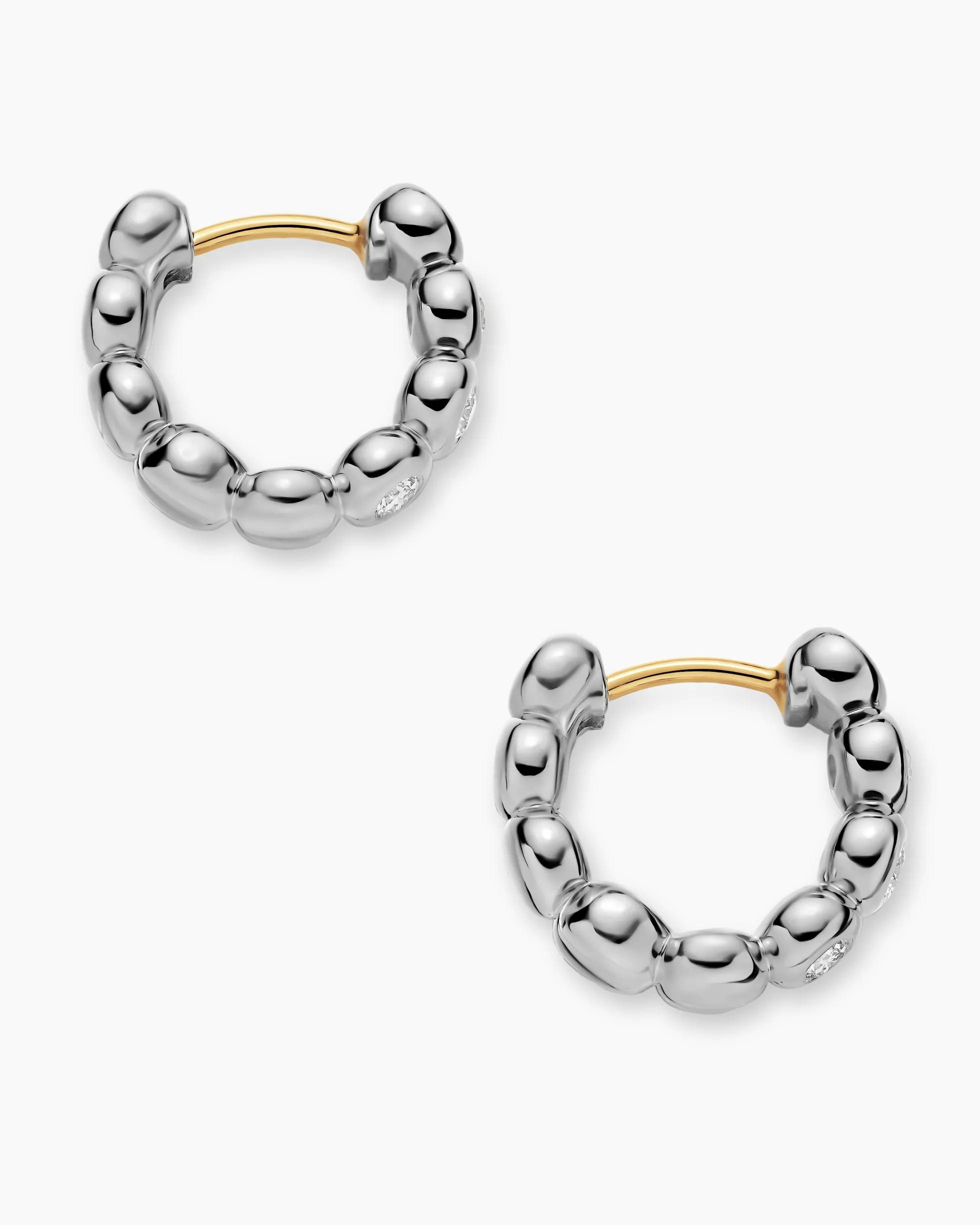 Bezel Set Hoop Earrings Sterling Silver with Diamonds, 13.4mm