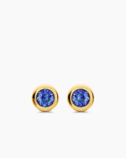 Bezel Set Stud Earrings 18K Yellow Gold with Tanzanite, 6.6mm