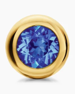 Bezel Set Stud Earrings 18K Yellow Gold with Tanzanite, 6.6mm