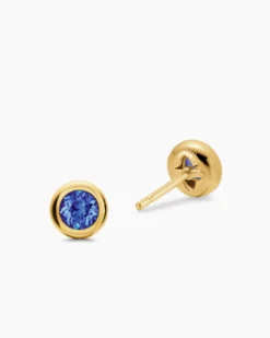 Bezel Set Stud Earrings 18K Yellow Gold with Tanzanite, 6.6mm