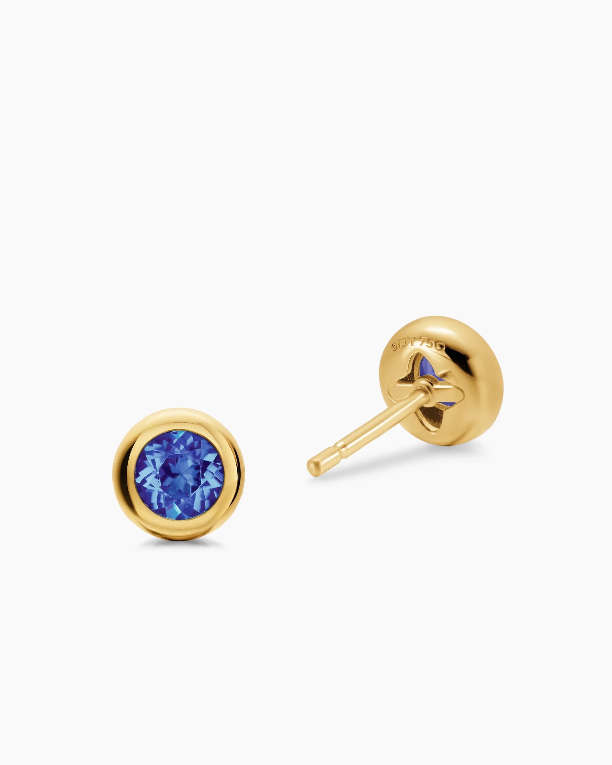 Bezel Set Stud Earrings 18K Yellow Gold with Tanzanite, 6.6mm