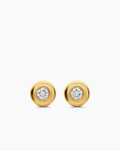 Bezel Set Stud Earrings 18K Yellow Gold with Diamonds, 6.4mm