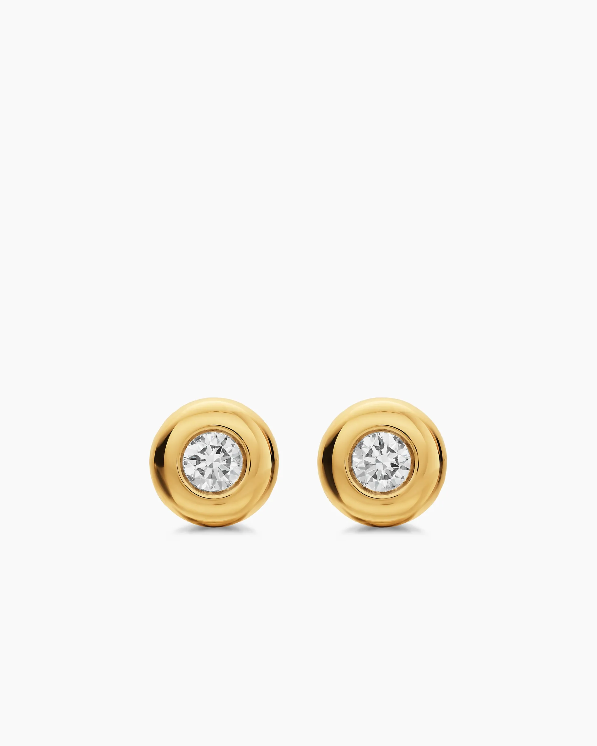 Bezel Set Stud Earrings 18K Yellow Gold with Diamonds, 6.4mm