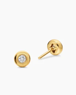 Bezel Set Stud Earrings 18K Yellow Gold with Diamonds, 6.4mm