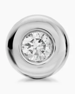 Bezel Set Stud Earrings Sterling Silver with Diamonds, 6.4mm