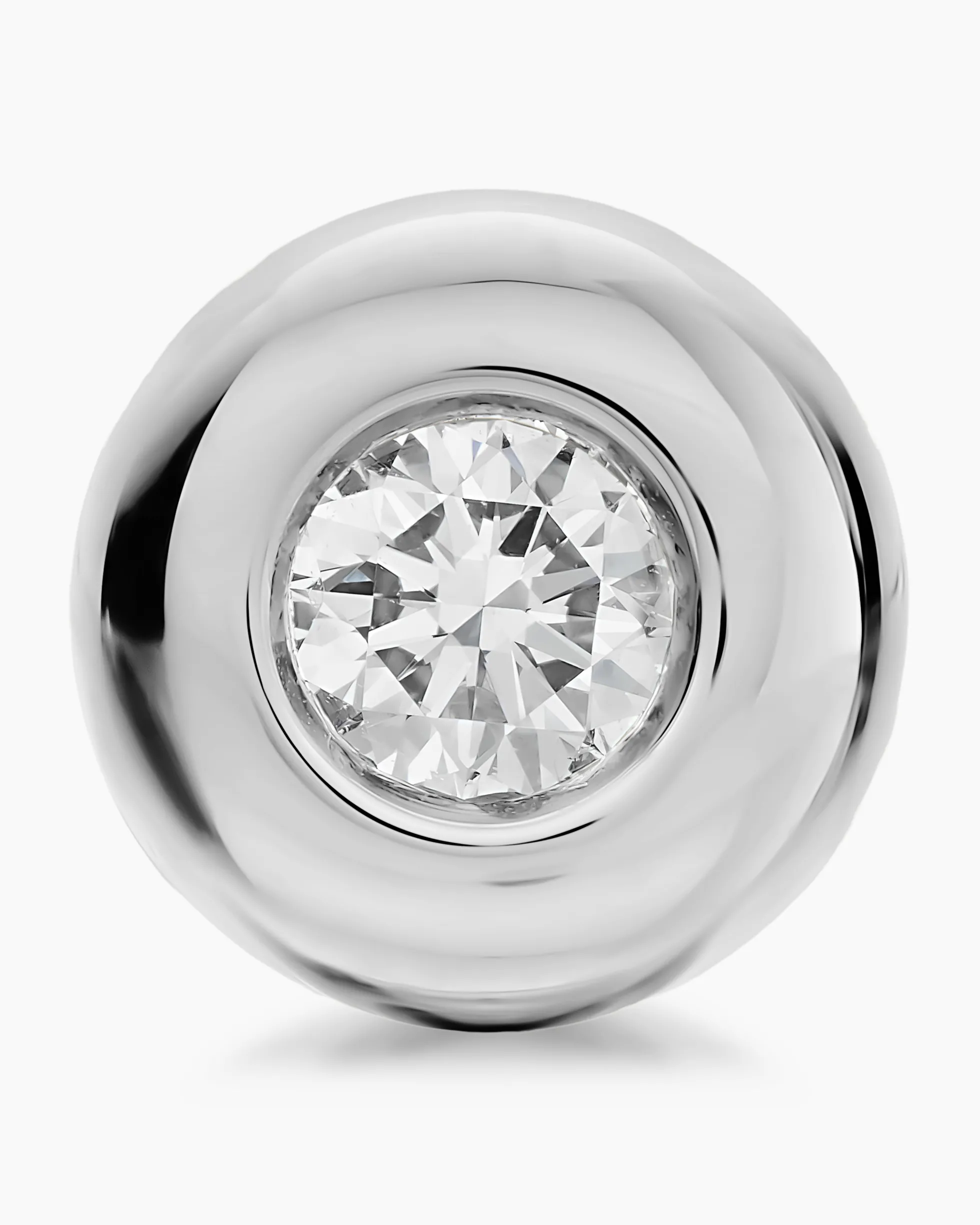 Bezel Set Stud Earrings Sterling Silver with Diamonds, 6.4mm