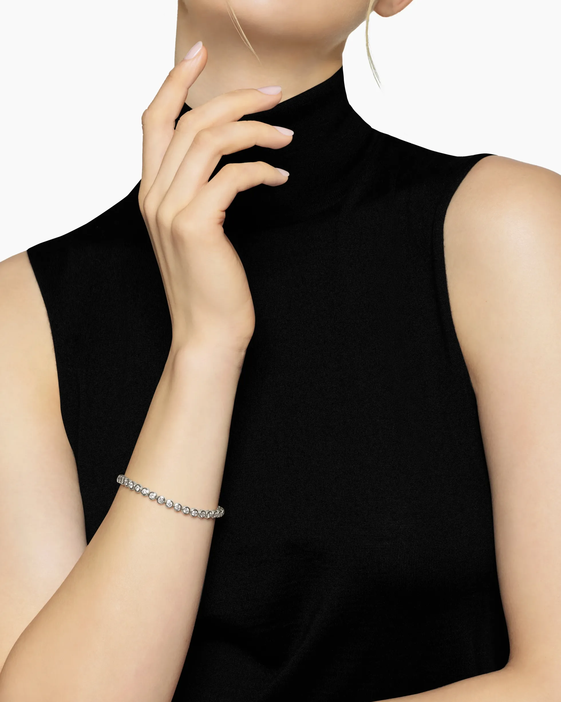 Bezel Set Tennis Bracelet 18K White Gold with Diamonds, 4.7mm