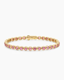 Bezel Set Tennis Bracelet 18K Yellow Gold with Pink Tourmalines, 4.7mm
