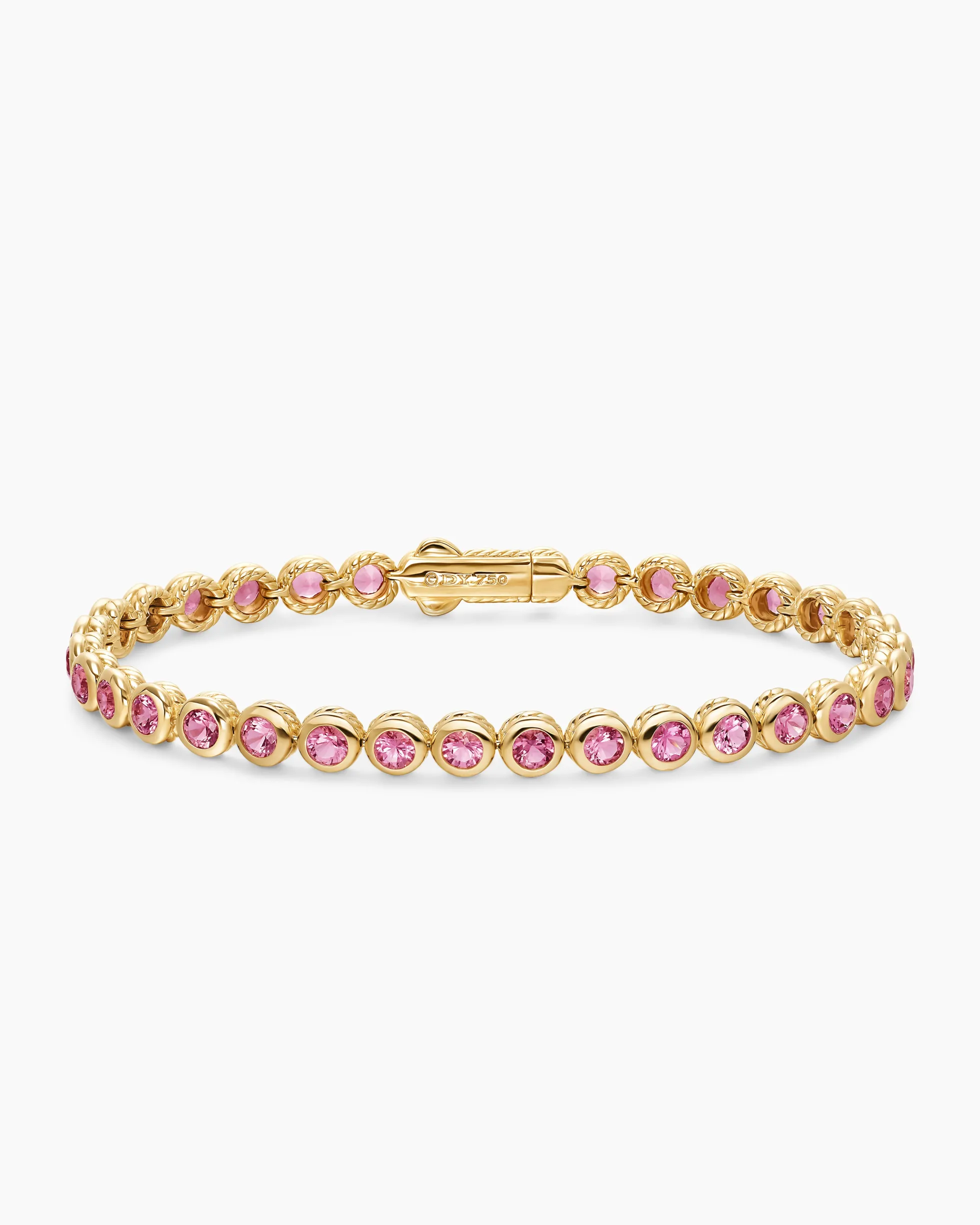 Bezel Set Tennis Bracelet 18K Yellow Gold with Pink Tourmalines, 4.7mm