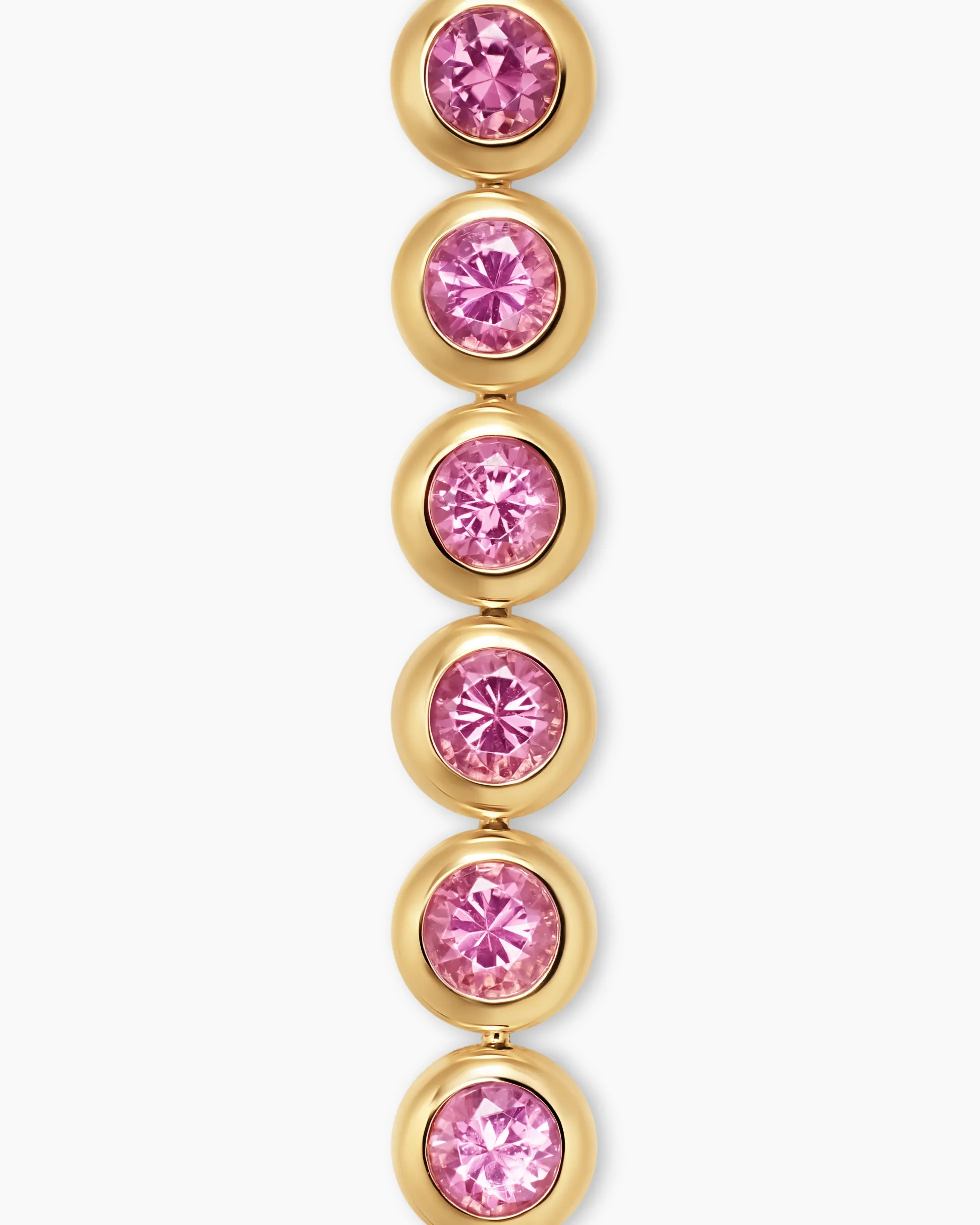 Bezel Set Tennis Bracelet 18K Yellow Gold with Pink Tourmalines, 4.7mm