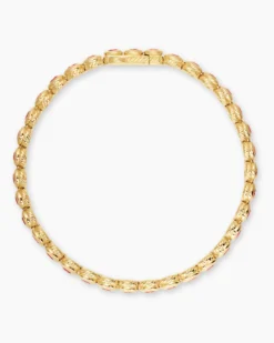 Bezel Set Tennis Bracelet 18K Yellow Gold with Pink Tourmalines, 4.7mm