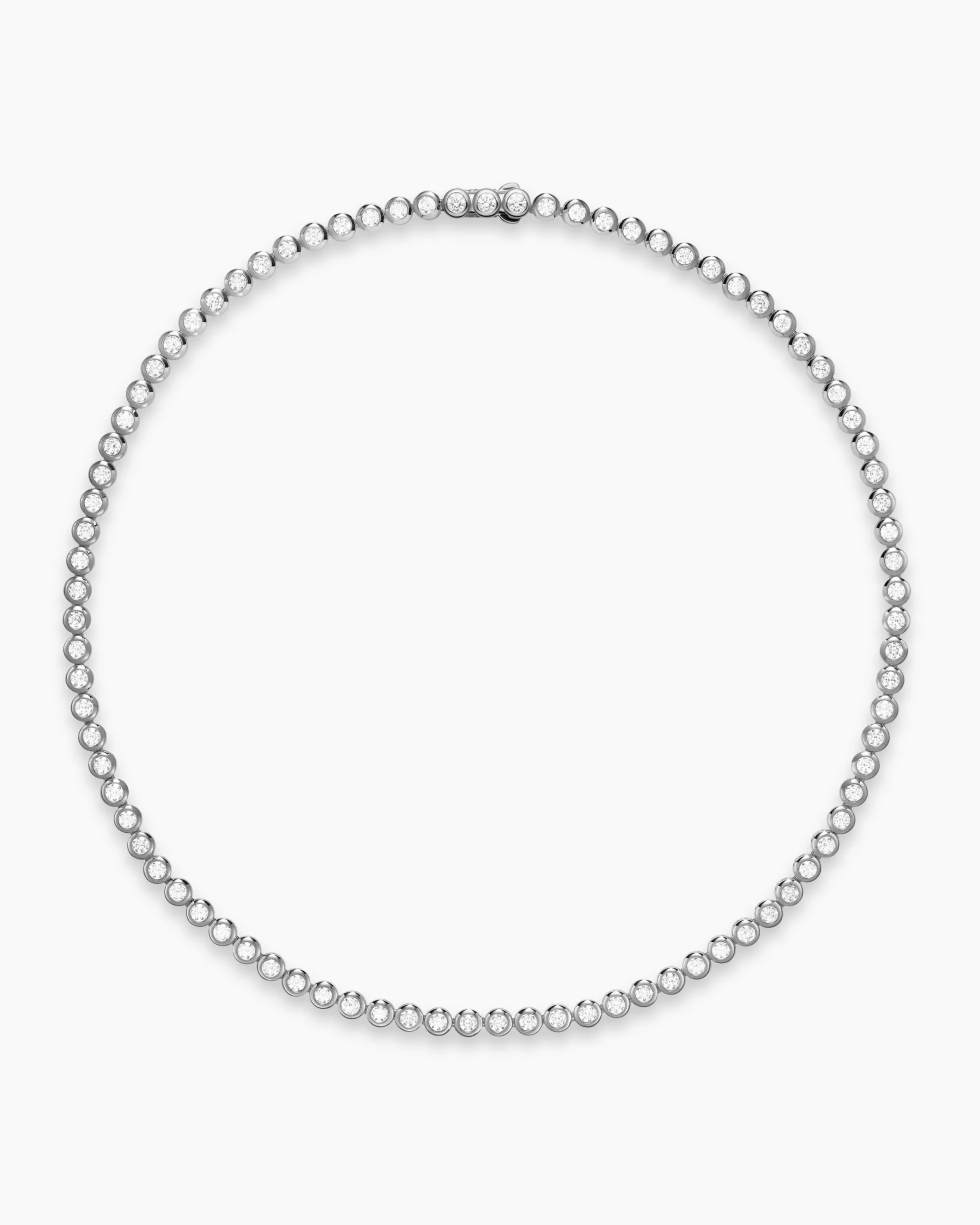 Bezel Set Tennis Necklace 18K White Gold with Diamonds, 4.7mm
