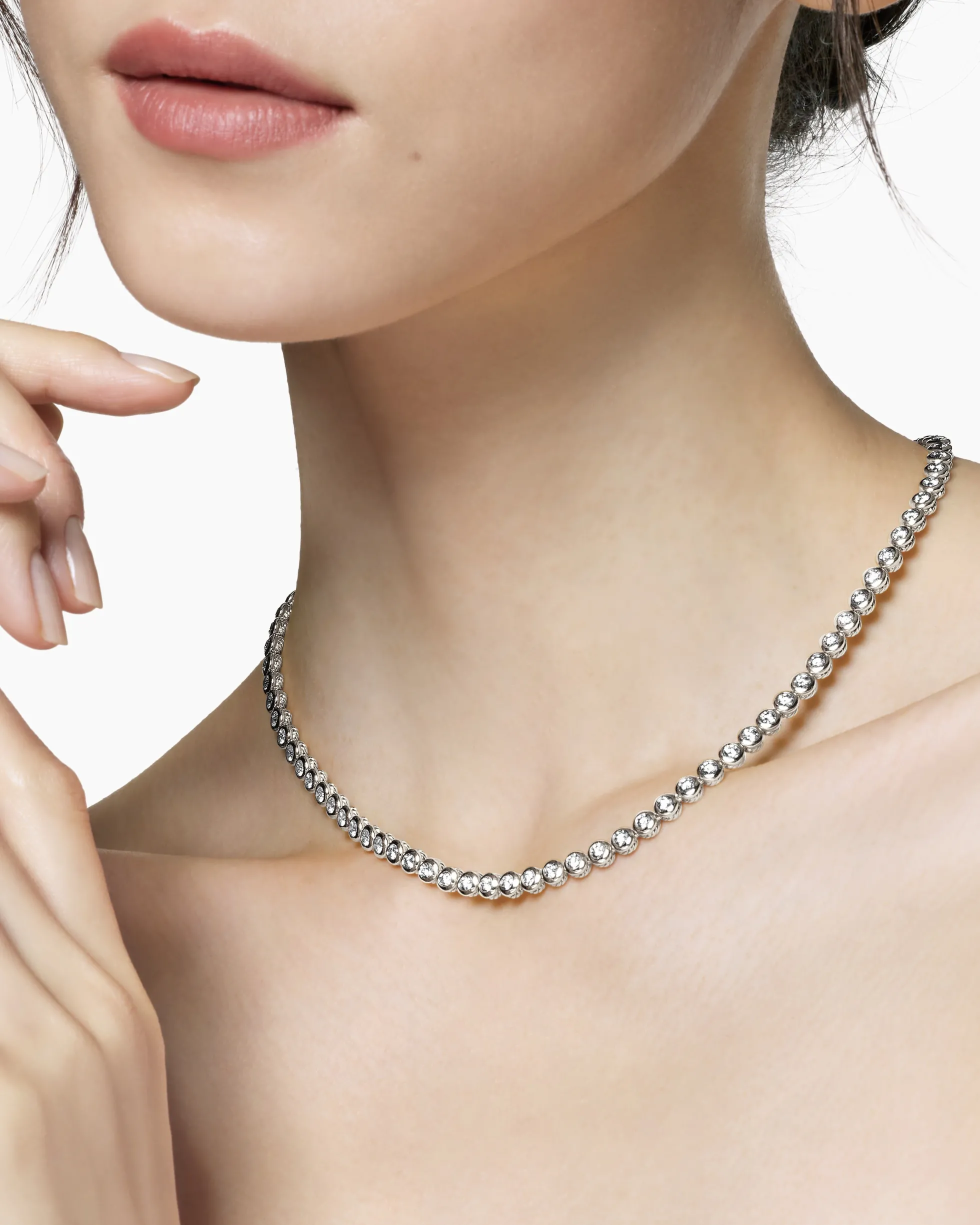 Bezel Set Tennis Necklace 18K White Gold with Diamonds, 4.7mm