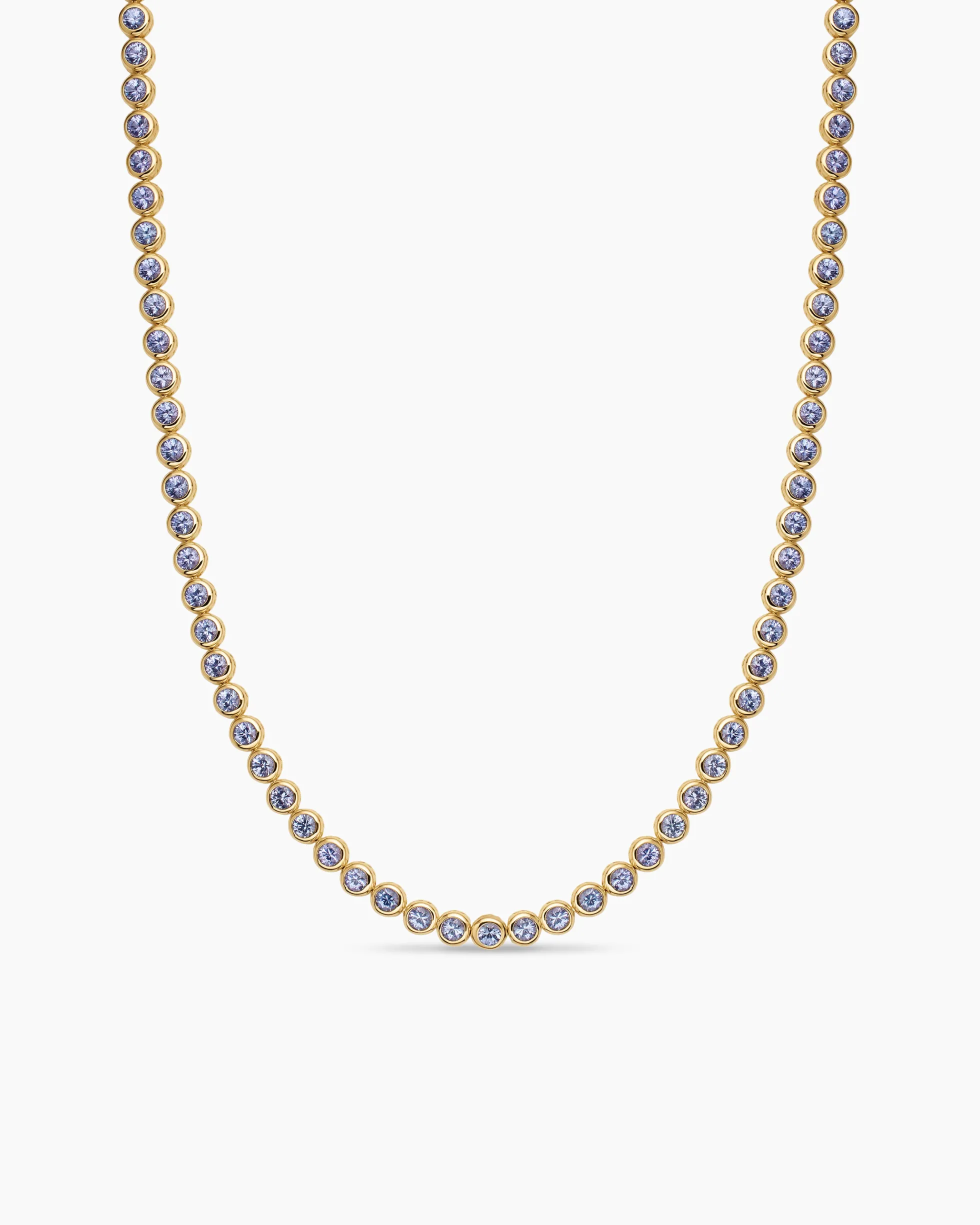 Bezel Set Tennis Necklace 18K Yellow Gold with Tanzanite, 4.7mm