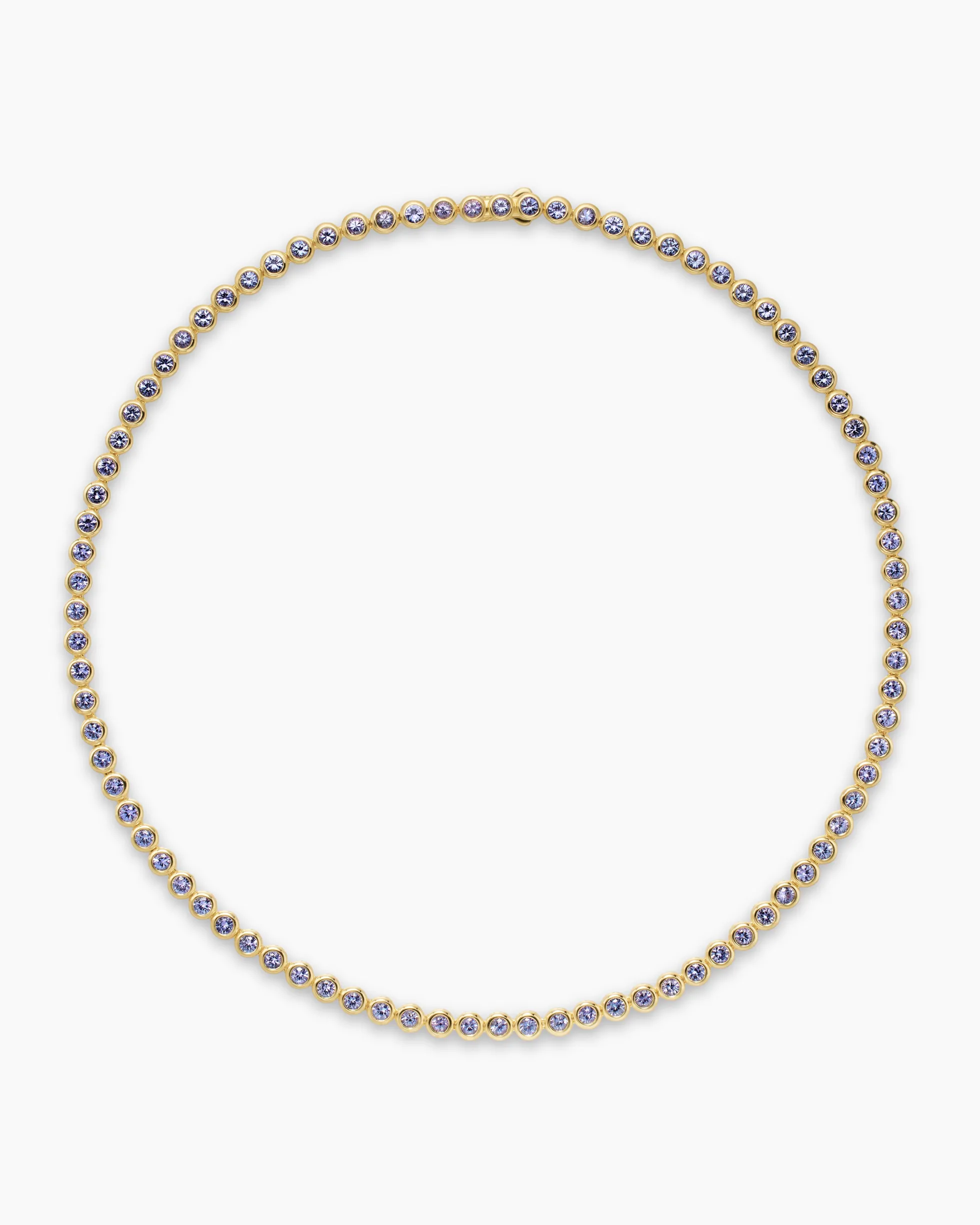 Bezel Set Tennis Necklace 18K Yellow Gold with Tanzanite, 4.7mm