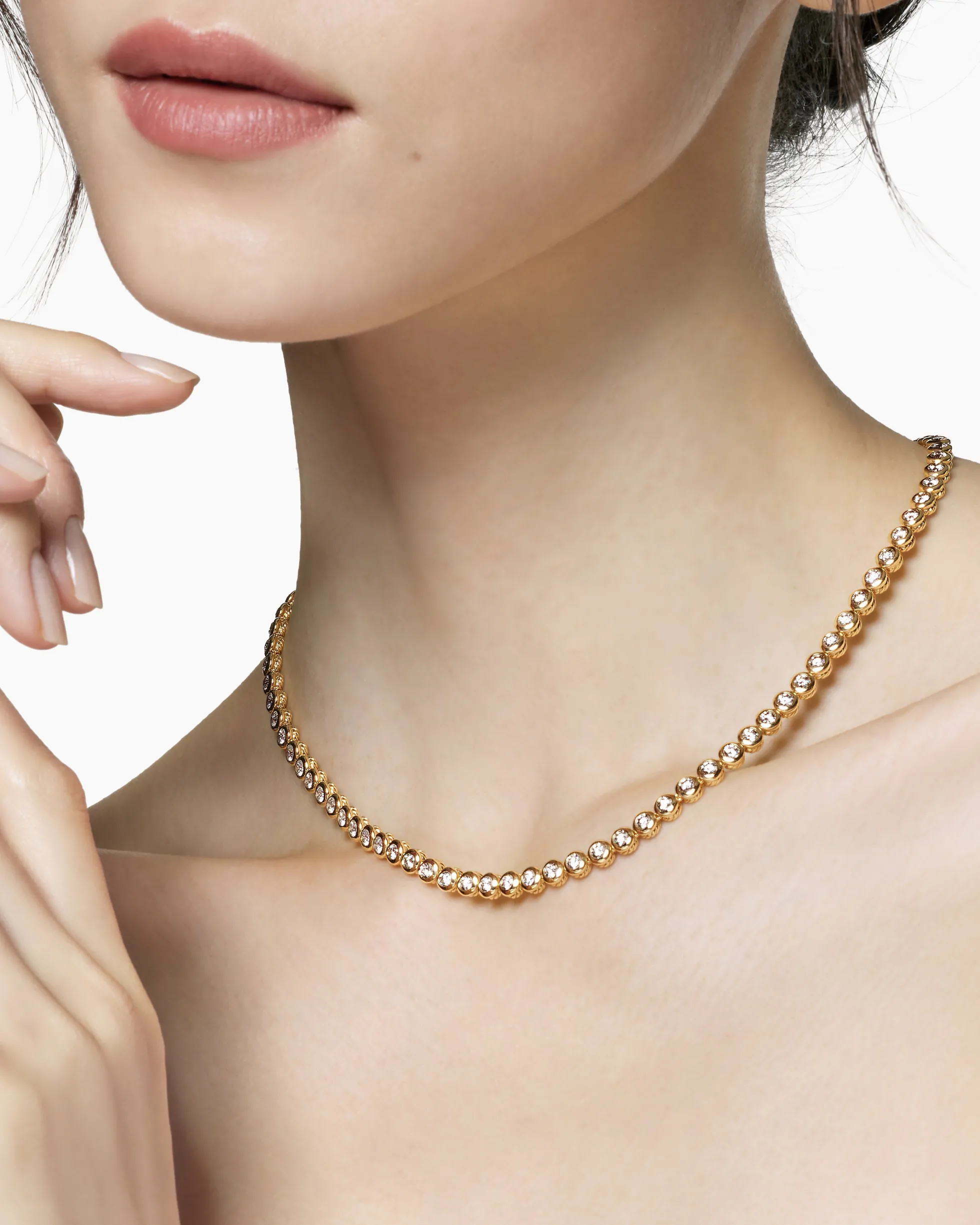 Bezel Set Tennis Necklace 18K Yellow Gold with Diamonds, 4.7mm