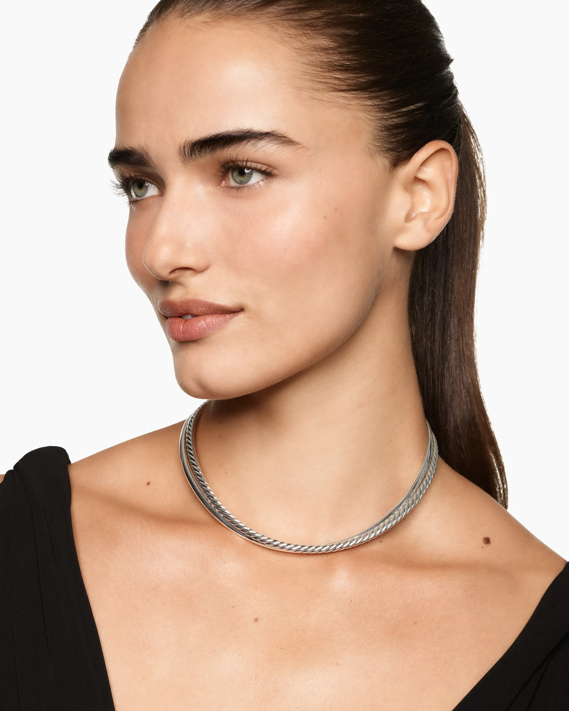Bold Crossover Collar Necklace Sterling Silver, 10mm