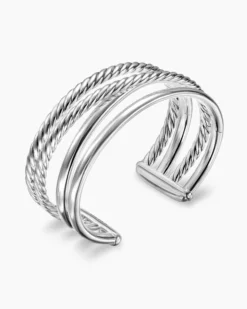 Bold Crossover Multi Row Cuff Bracelet Sterling Silver, 24.4mm
